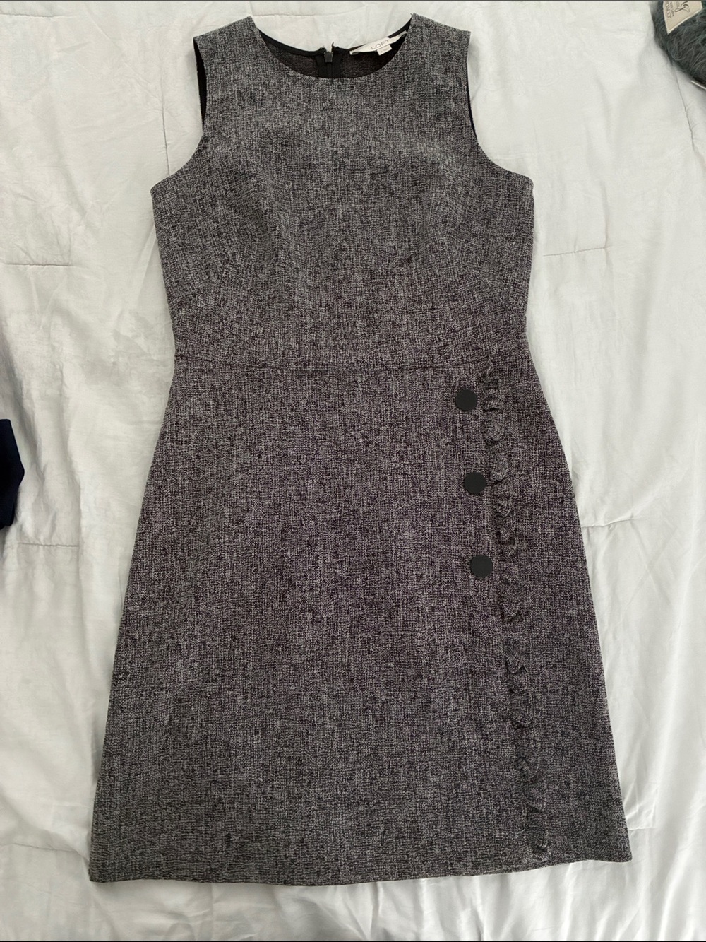 LOFT Gray Sleeveless Sheath Dress with Side Buttons